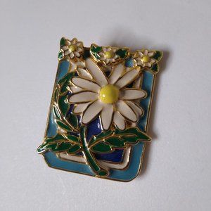 Vintage SFJ Metal Yellow And White Flower Brooch